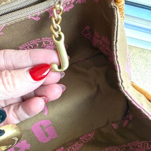 VTG Juicy Couture Rattan Basket Satchel Heart Lock Leather Trim Pink Lining Y2K - Picture 6 of 12